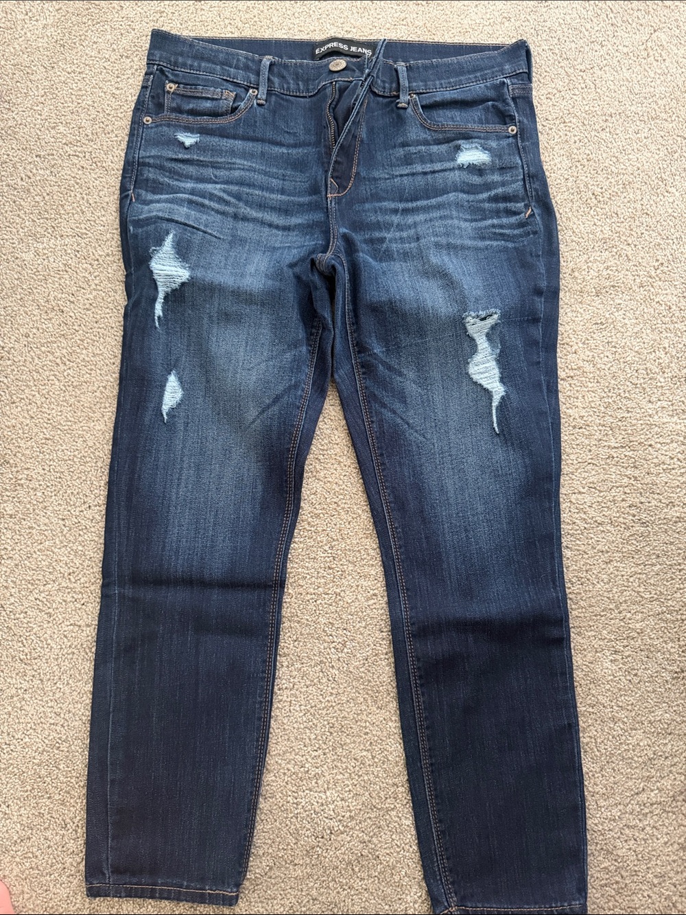 Express Jeans Dark Blue Distressed Women's Cropped Legging Mid Rise!!!